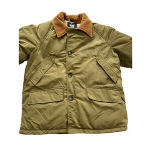 Vtg woolrich men’s Lg puffer jacket olive drab  goose down coat corduroy collar